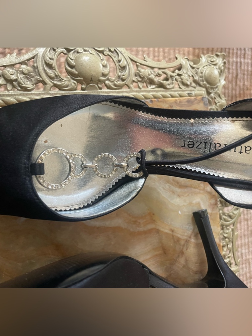 Naturalizer Pointed Black Satin Slingback Heels with gem details - Picture 9 of 9